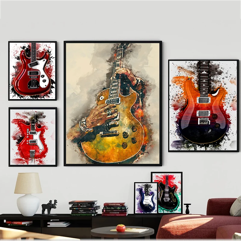 Musical Instrument Guitar - Abstract Graffiti Electric Guitar Canvas Art