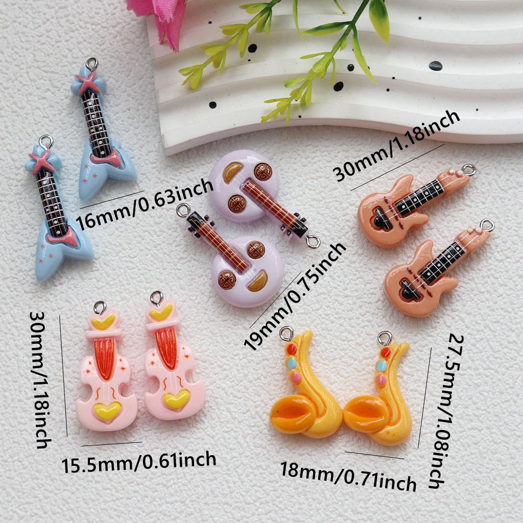 10pcs Resin Flat Back Pendants - Musical Instrument Jewelry ulasan dan harga