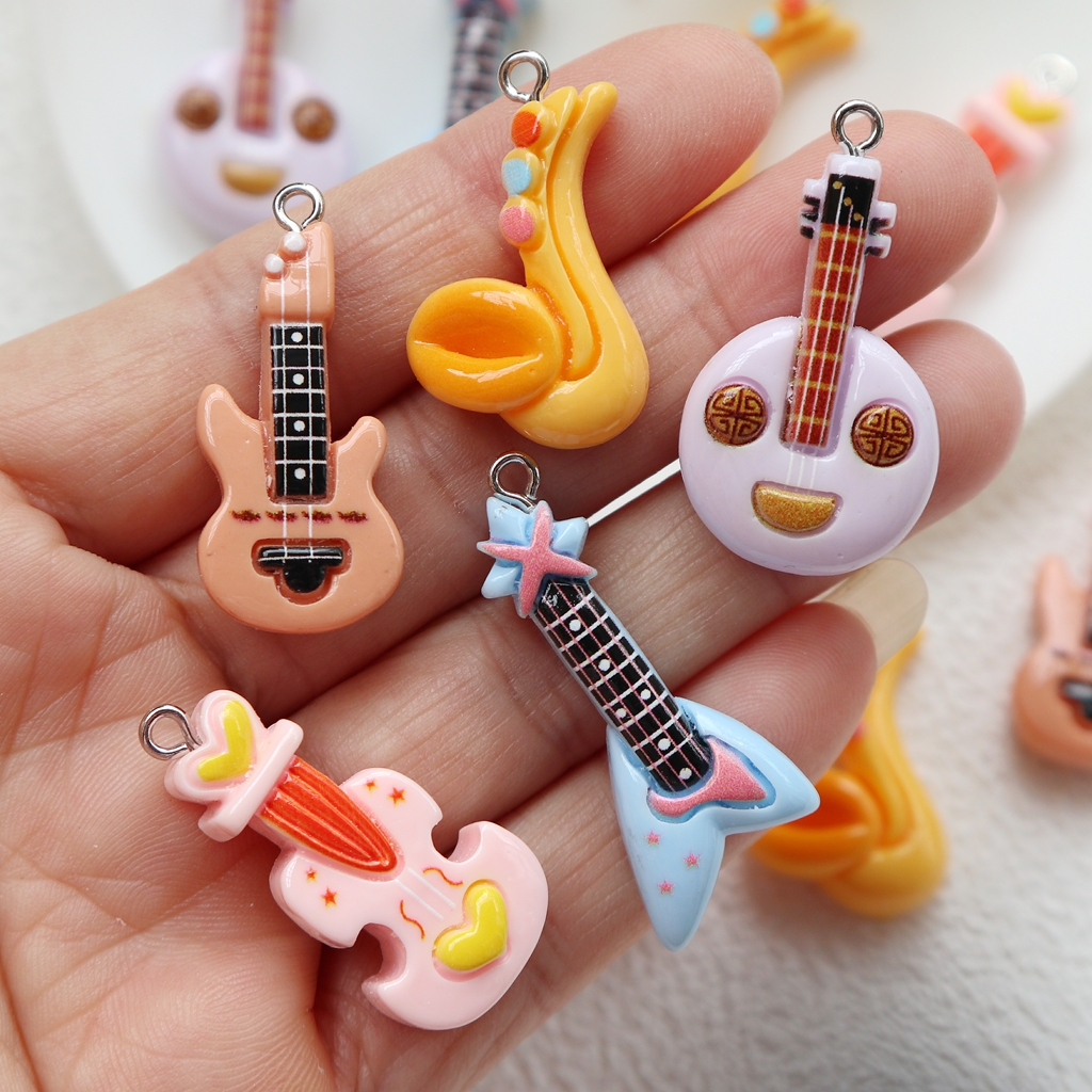 10pcs Resin Flat Back Pendants - Musical Instrument Jewelry ulasan dan harga