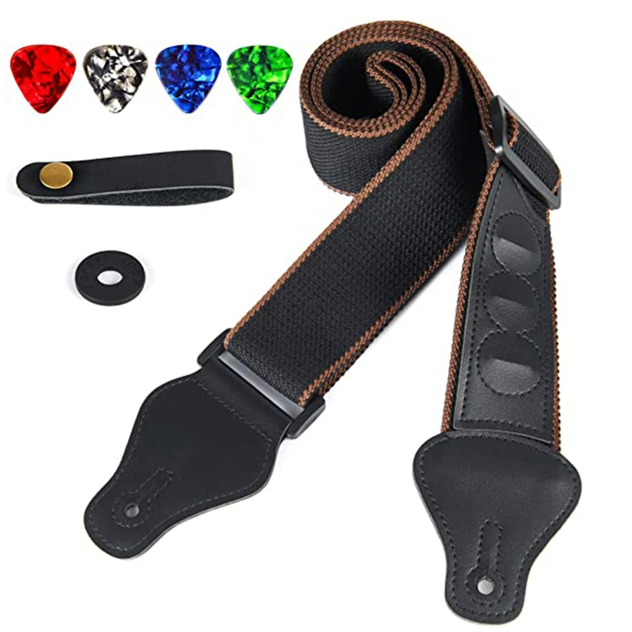7Pcs/Set Guitar Strap Black PU - Musical Instrument Ukulele ulasan dan harga